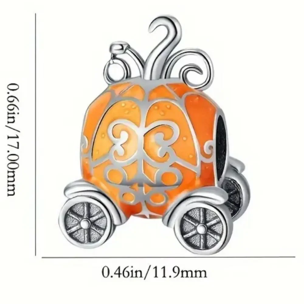 Cinderella Pumpkin Coach Charm 925 Sterling Silver Enamel Princess Bracelet Bead